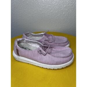 HEY DUDE Wendy Linen Cotton Candy Pink Shoes Youth Size K 13 Slip On Toddler